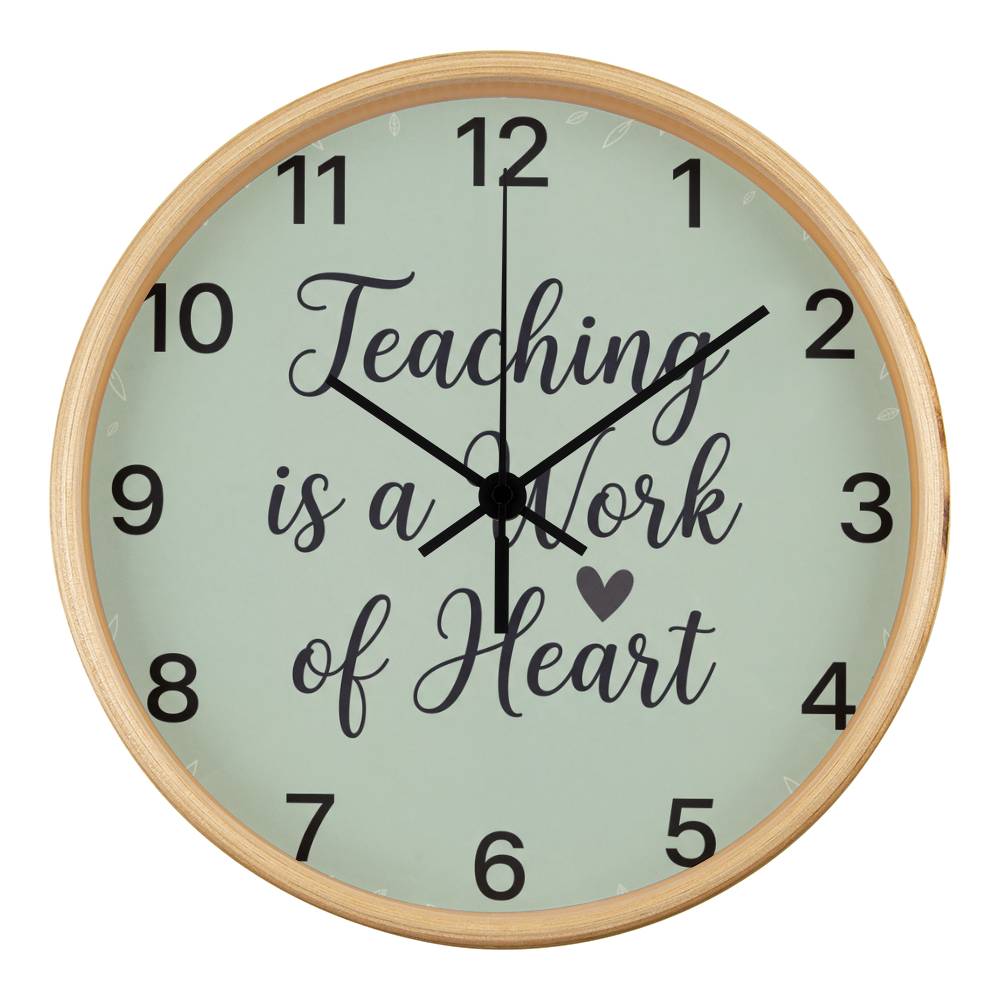 Teacher Wooden Clock – "Teaching is a Work of Heart" Sage Green Wall Clock