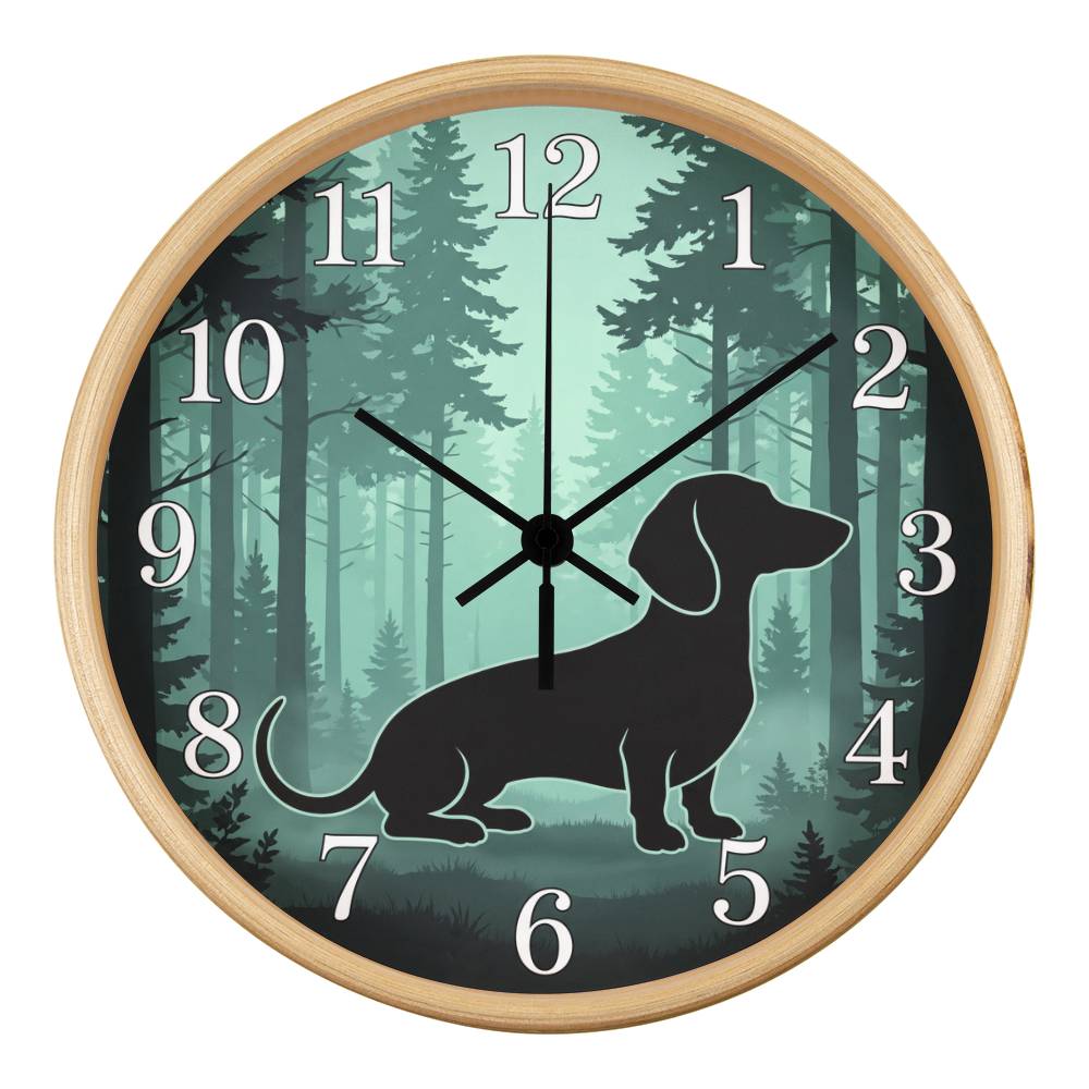 Dachshund Wooden Clock – "Pine Forest Silhouette" Wall Clock