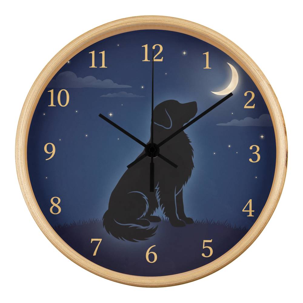 Golden Retriever Wooden Clock – "Crescent Moon Gaze" Wall Clock