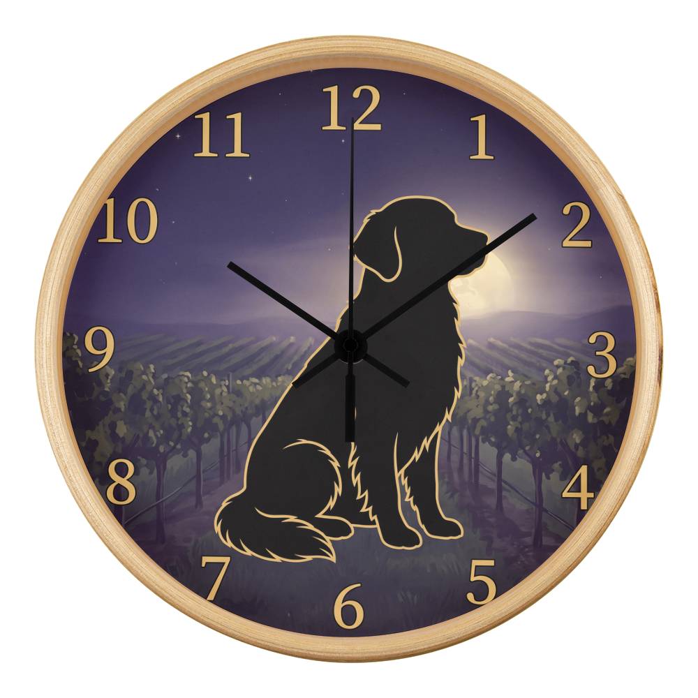 Golden Retriever Wooden Clock – "Vineyard Moonlight" Wall Clock