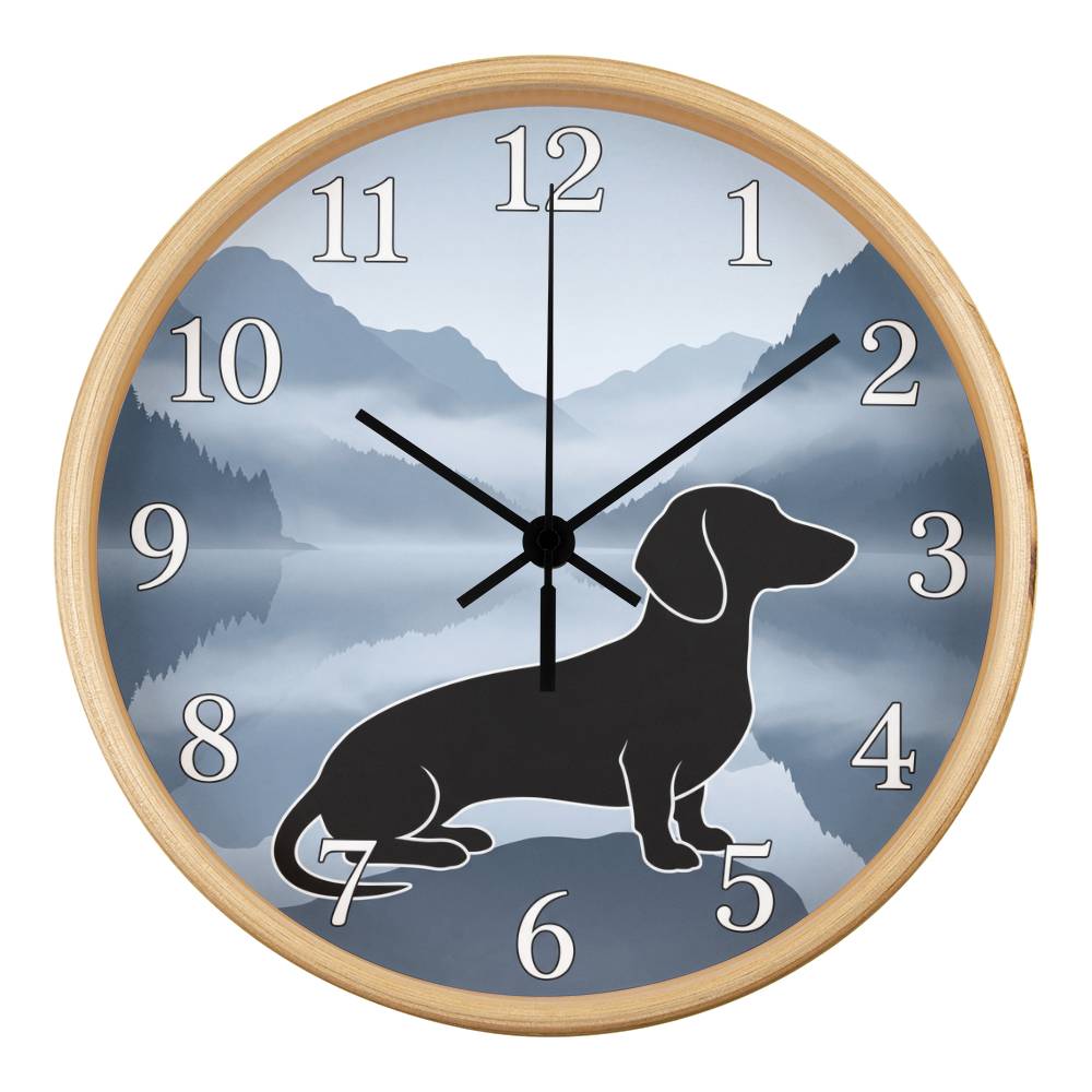 Dachshund Wooden Clock – "Misty Mountains" Wall Clock