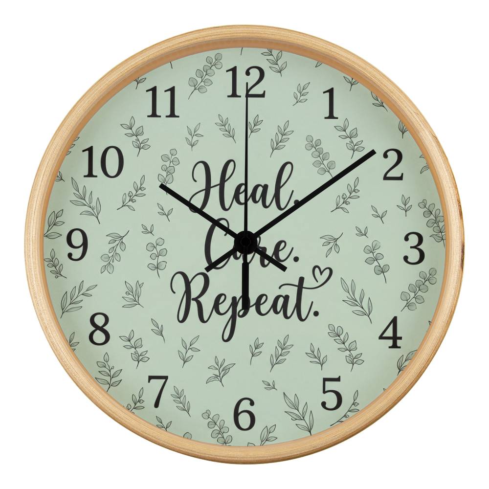 Nurse Wooden Clock – Heal Care Repeat Sage Green Wall Clock