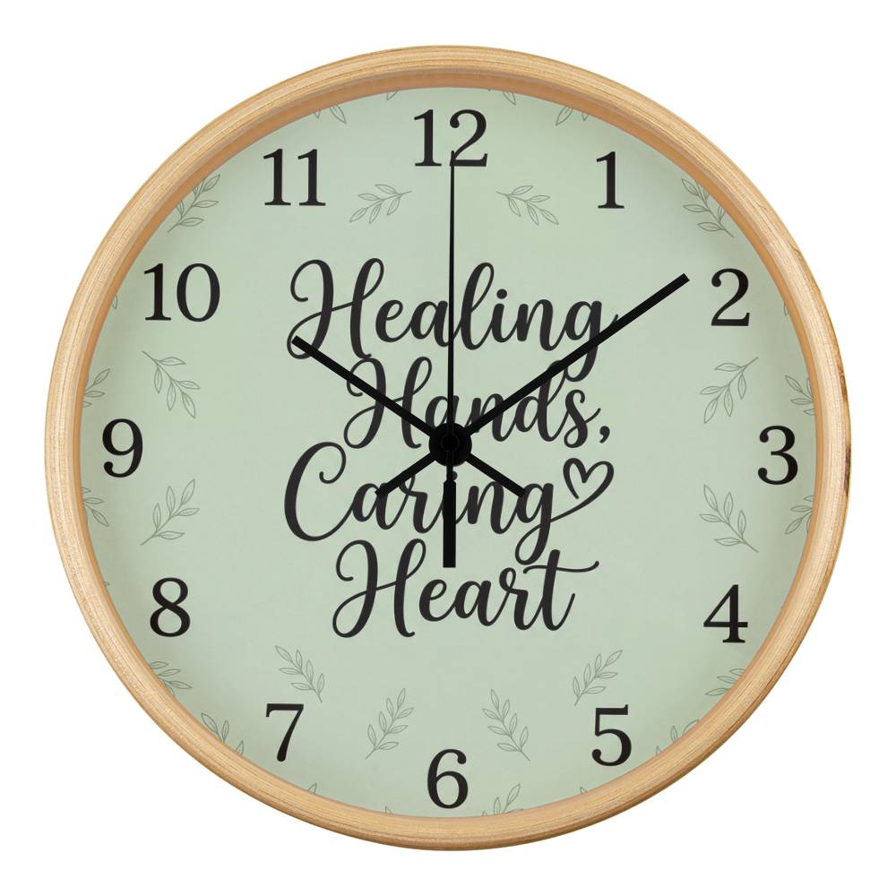 Nurse Wooden Clock – "Healing Hands, Caring Heart" Sage Green Wall Clock