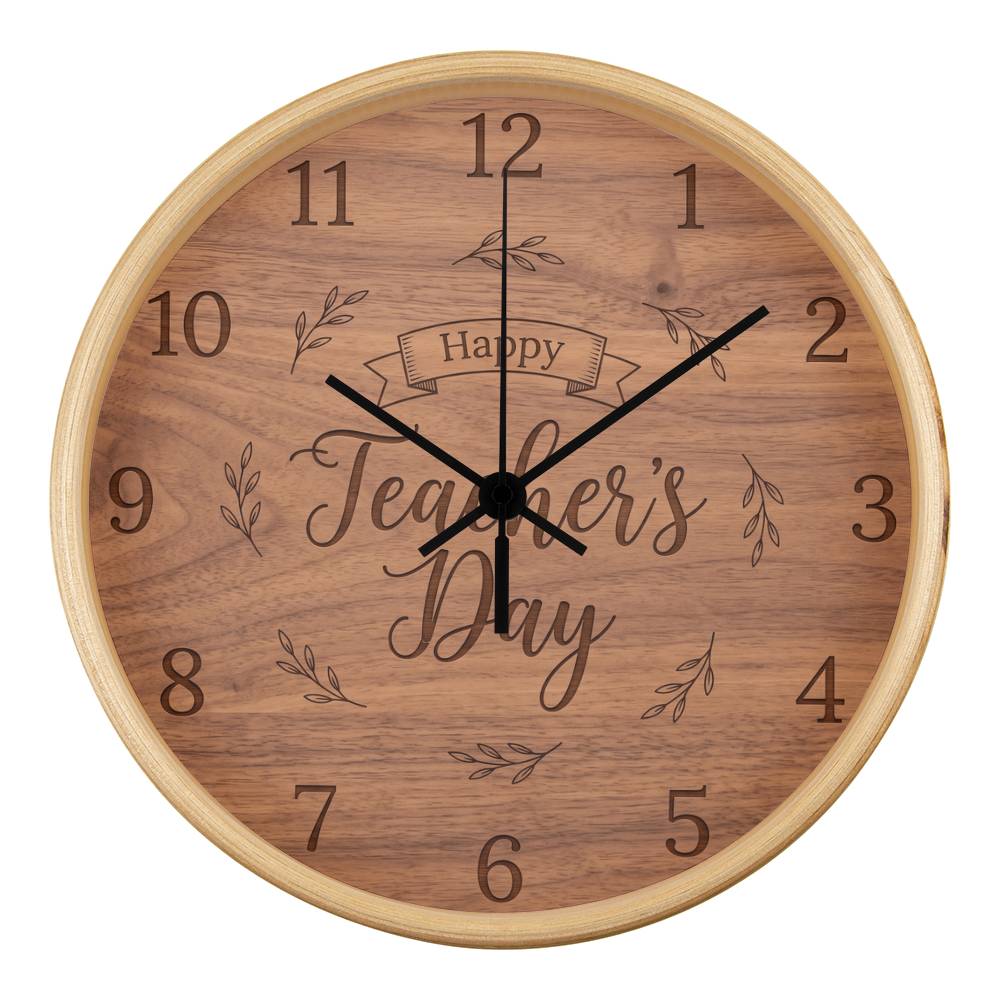 Teacher Wooden Clock – "Happy Teacher’s Day" Engraved Wood Wall Clock