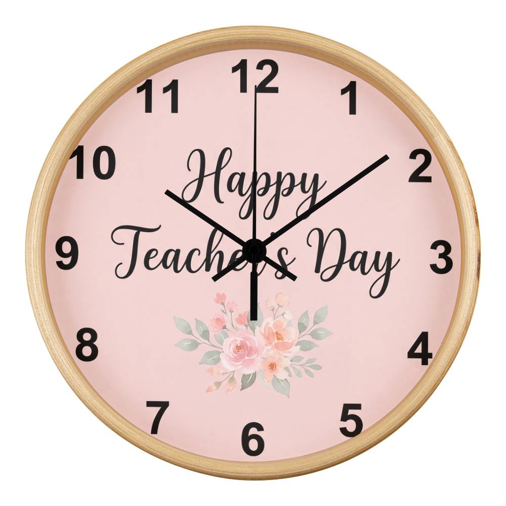 Teacher Wooden Clock – "Happy Teacher’s Day" Floral Wall Clock Gift
