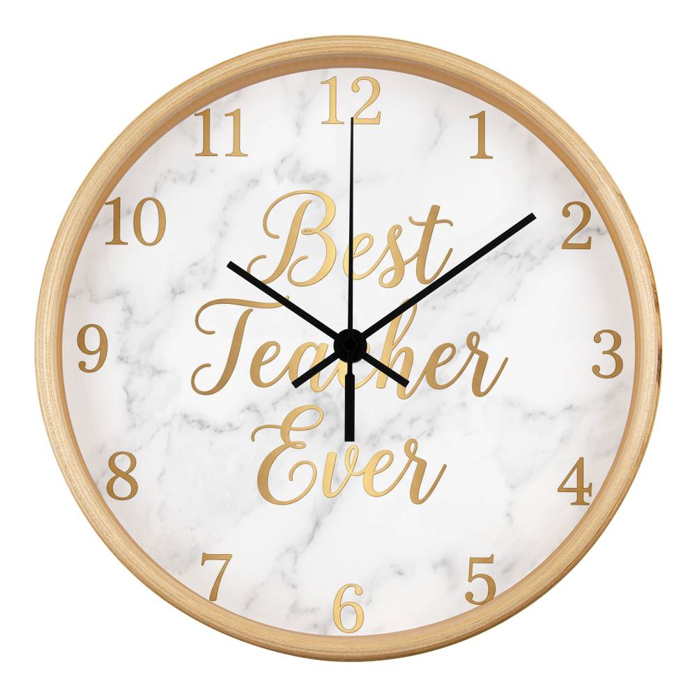 Teacher Wooden Clock – "Best Teacher Ever" Marble Gold Wall Clock