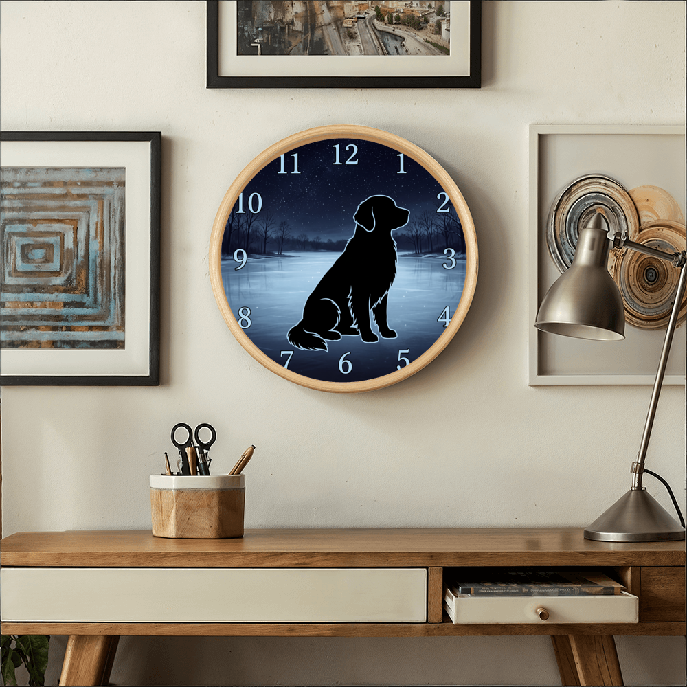 Golden Retriever Wooden Clock – "Frozen Lake Silhouette" Wall Clock