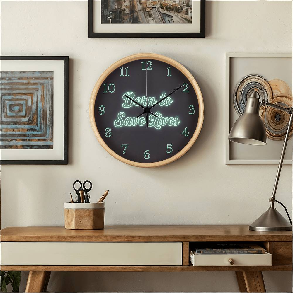 Nurse Wooden Clock – "Born to Save Lives" Neon Wall Clock