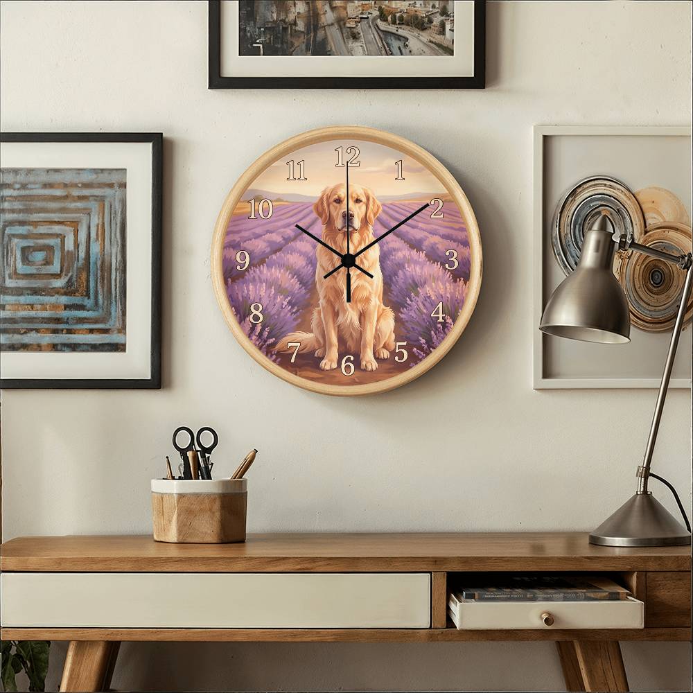 Golden Retriever Wooden Clock – "Lavender Fields" Wall Clock