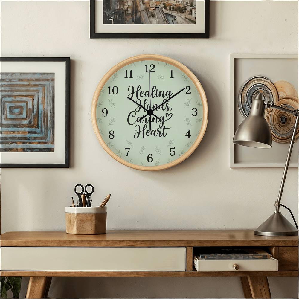 Nurse Wooden Clock – Healing Hands Caring Heart Green Wall Clock