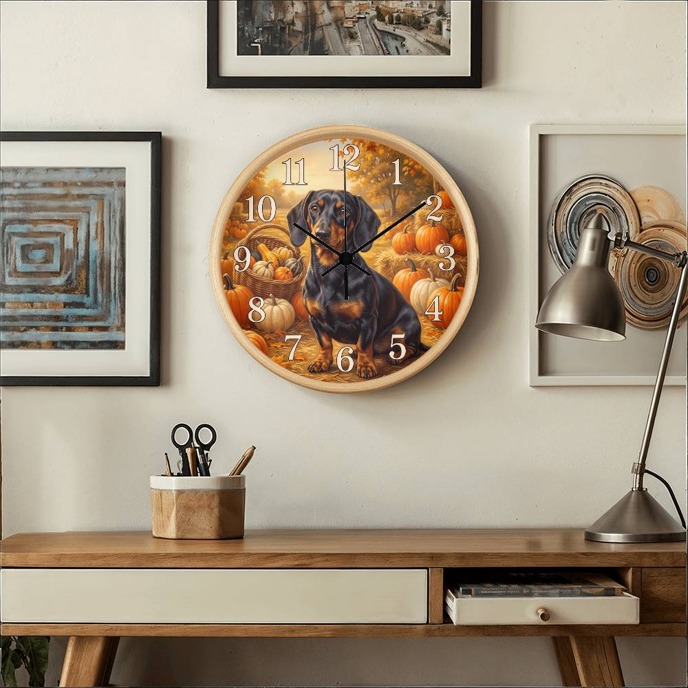 Dachshund Wooden Clock – "Pumpkin Patch" Wall Clock