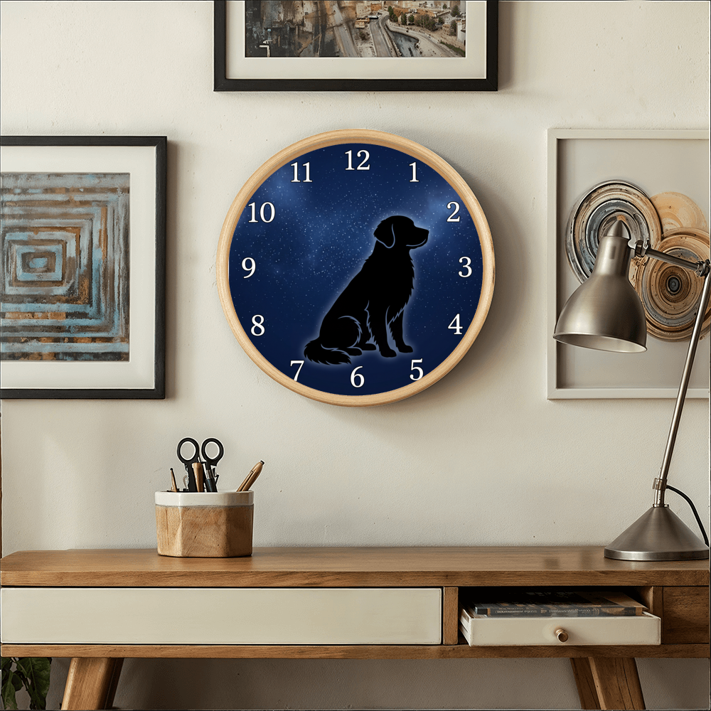 Golden Retriever Wooden Clock – "Starry Night Silhouette" Wall Clock