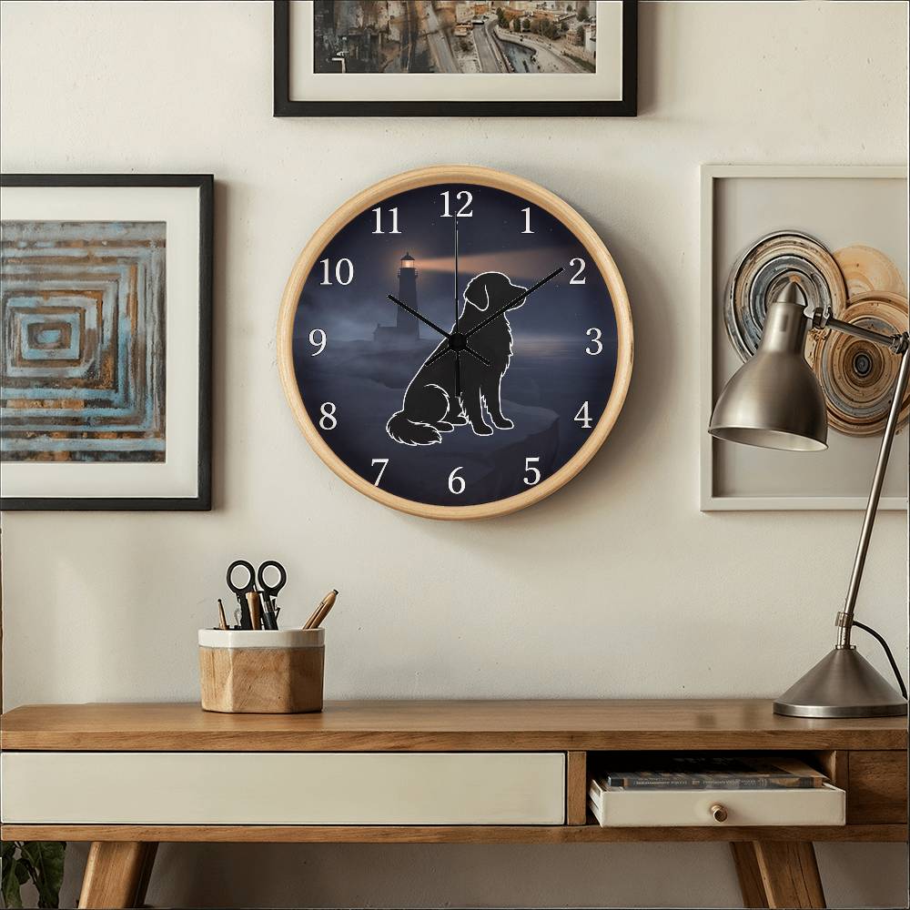 Golden Retriever Wooden Clock – "Cliffside Silhouette" Wall Clock