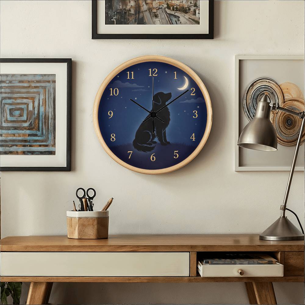 Golden Retriever Wooden Clock – "Crescent Moon Gaze" Wall Clock