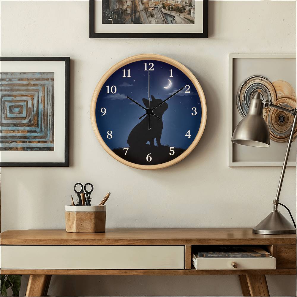 French Bulldog Wooden Clock – "Moonlit Gaze" Silhouette Wall Clock