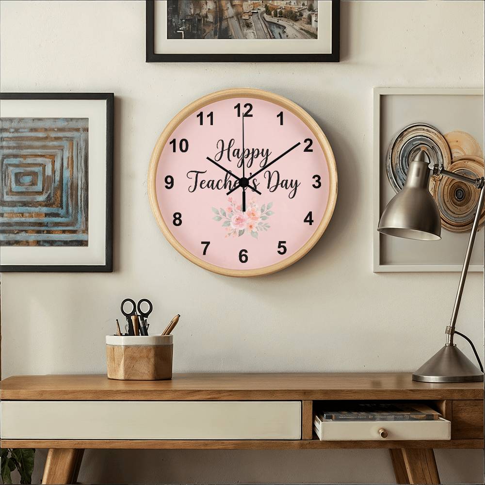 Teacher Wooden Clock – "Happy Teacher’s Day" Floral Wall Clock Gift