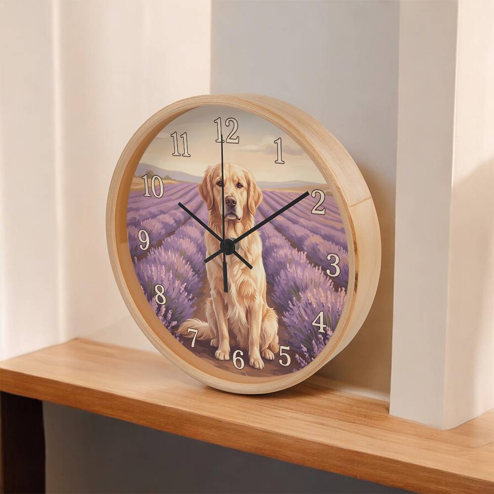 Golden Retriever Wooden Clock – "Lavender Fields" Wall Clock