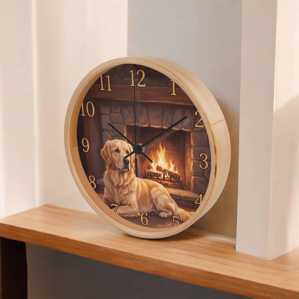 Golden Retriever Wooden Clock – "Hearthside Rest" Wall Clock