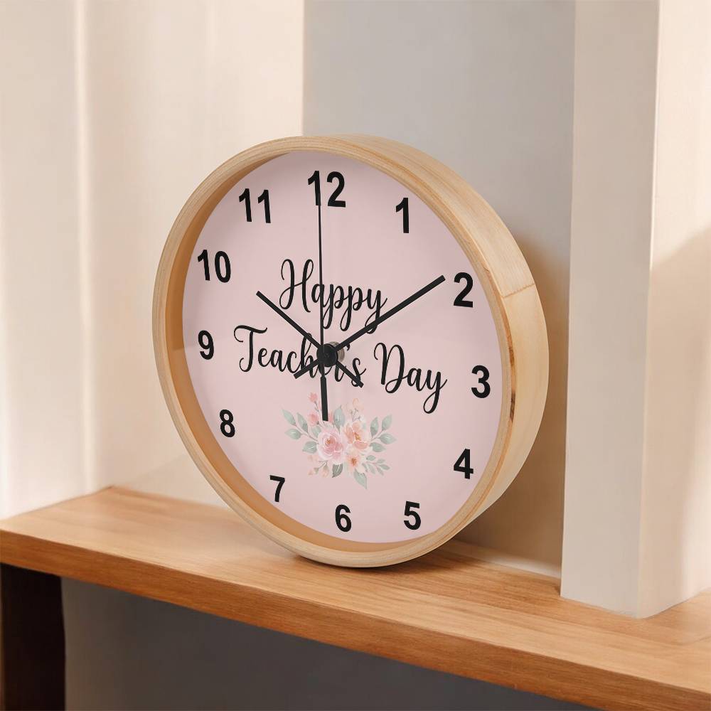Teacher Wooden Clock – "Happy Teacher’s Day" Floral Wall Clock Gift