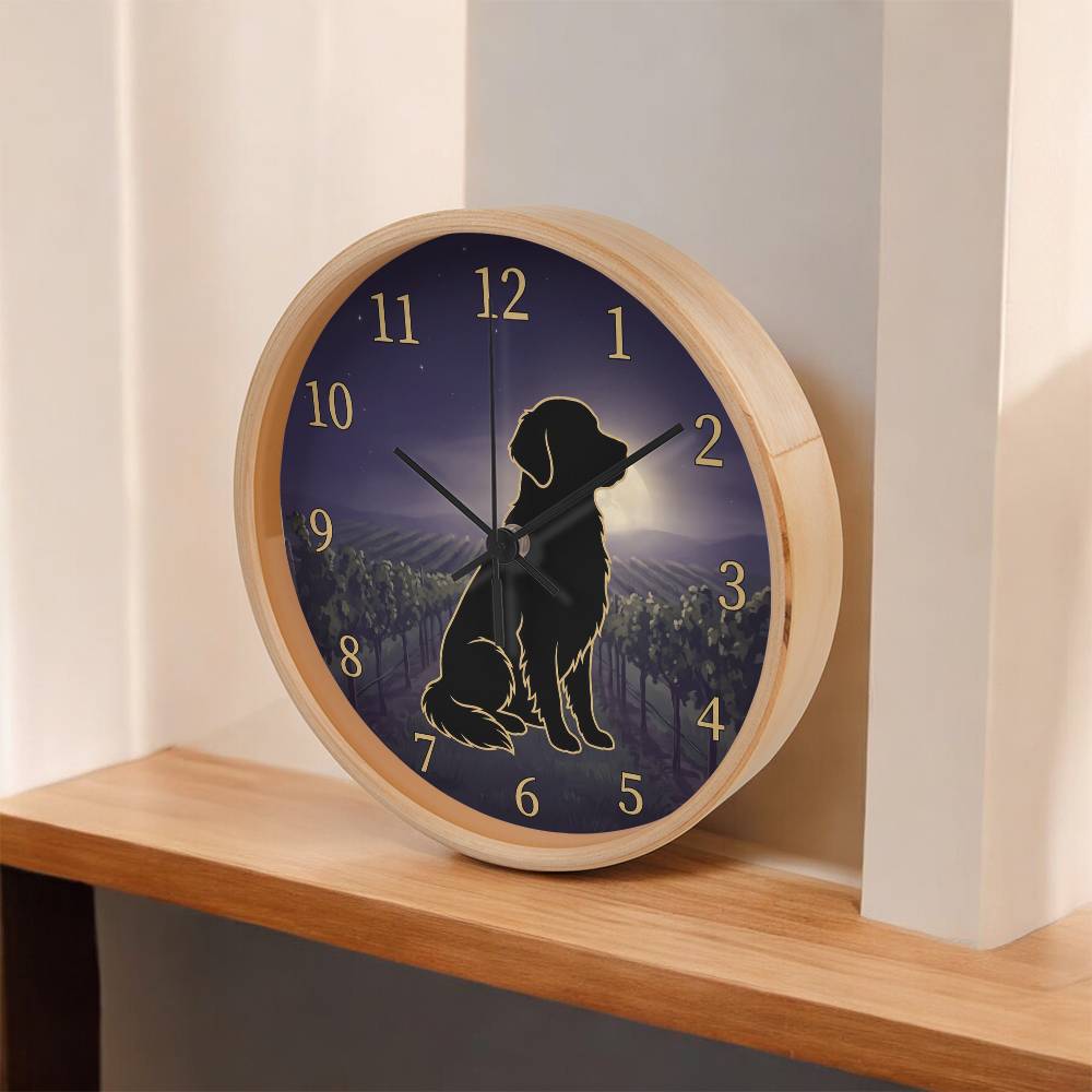 Golden Retriever Wooden Clock – "Vineyard Moonlight" Wall Clock