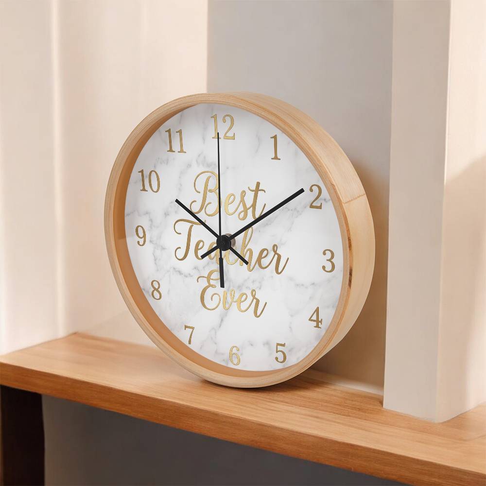 Teacher Wooden Clock – "Best Teacher Ever" Marble Gold Wall Clock