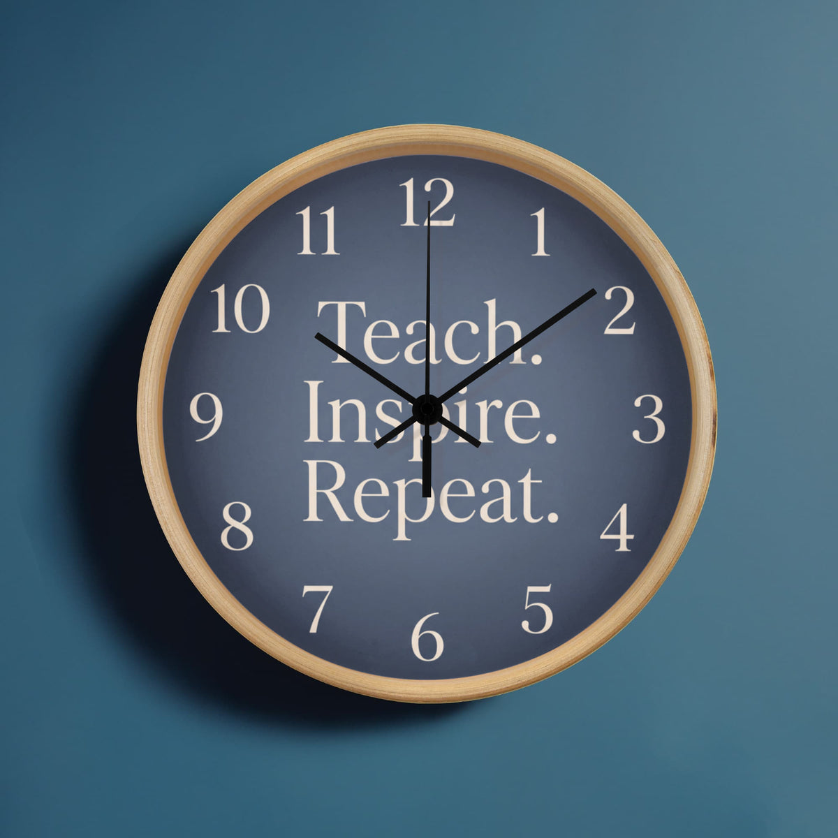 Teacher Wooden Clock – "Teach. Inspire. Repeat." Navy Wall Clock