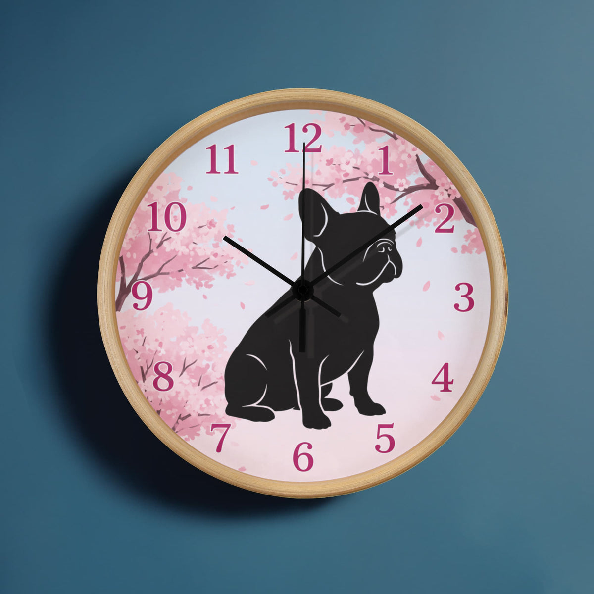 French Bulldog Wooden Clock – "Cherry Blossom" Silhouette Wall Clock