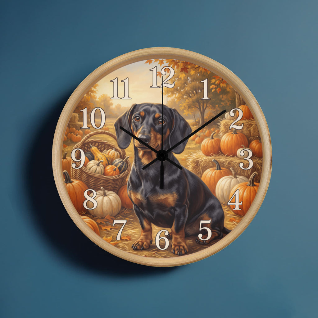 Dachshund Wooden Clock – "Pumpkin Patch" Wall Clock