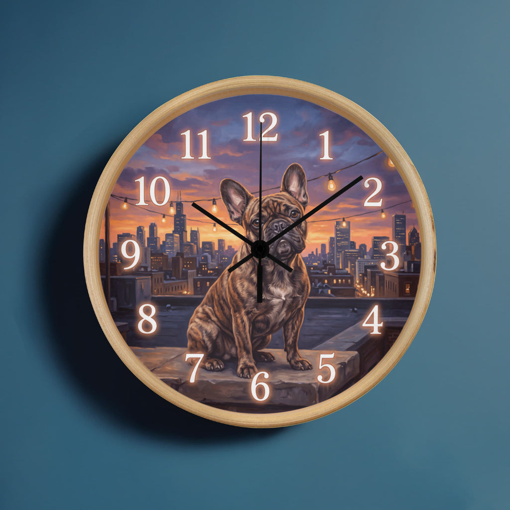 French Bulldog Wooden Clock – "City Rooftop" Wall Clock