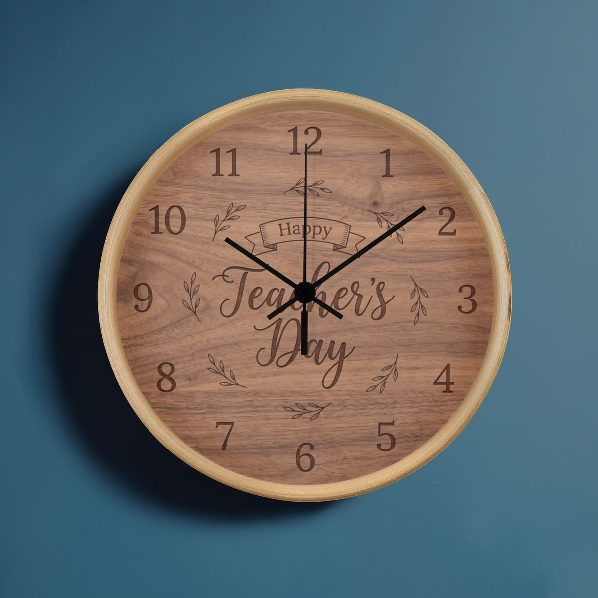 Teacher Wooden Clock – "Happy Teacher’s Day" Engraved Wood Wall Clock