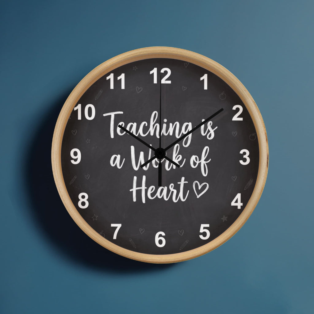 Teacher Wooden Clock – "Teaching is a Work of Heart" Chalkboard Wall Clock