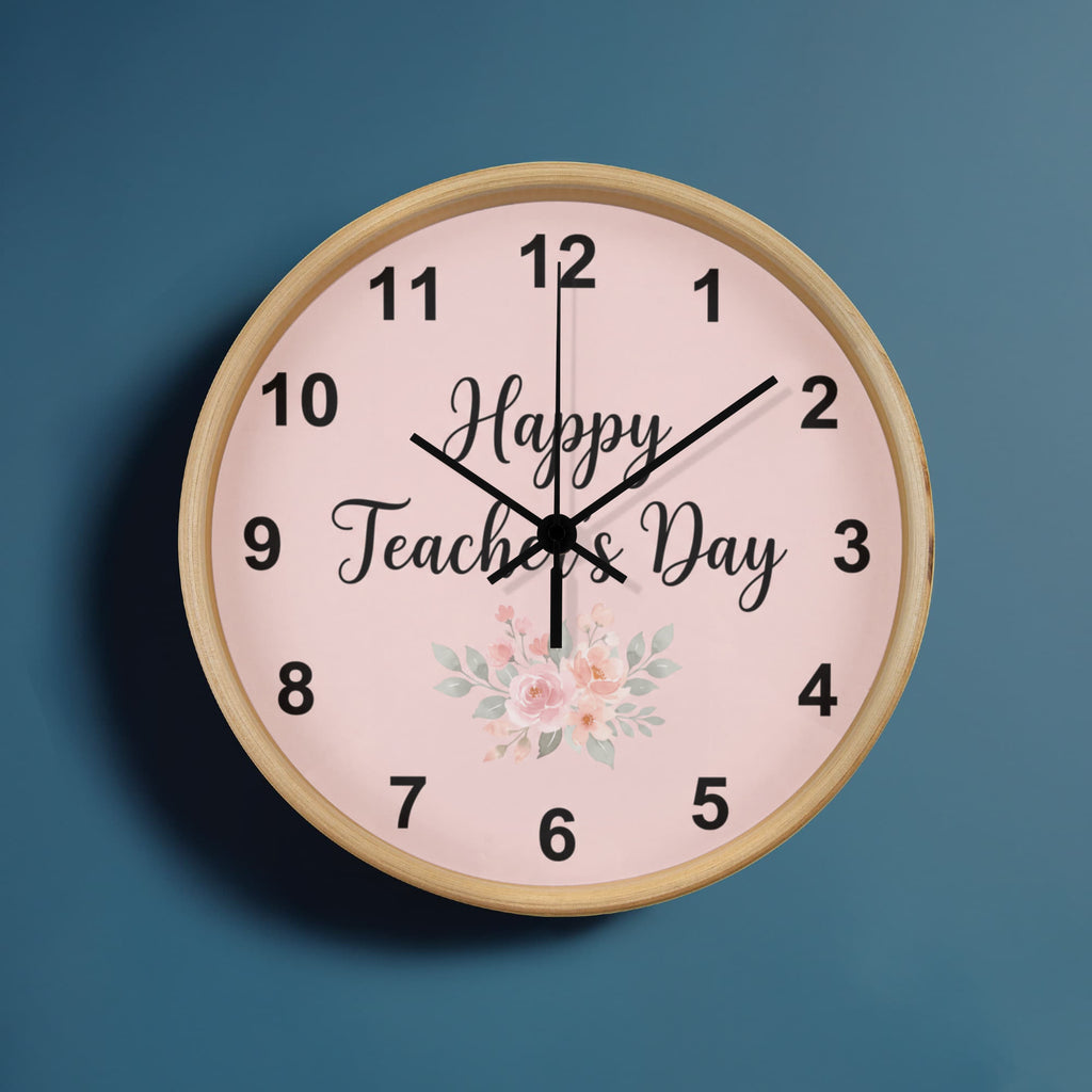 Teacher Wooden Clock – "Happy Teacher’s Day" Floral Wall Clock Gift