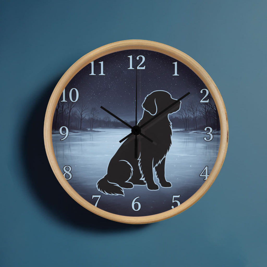 Golden Retriever Wooden Clock – "Frozen Lake Silhouette" Wall Clock
