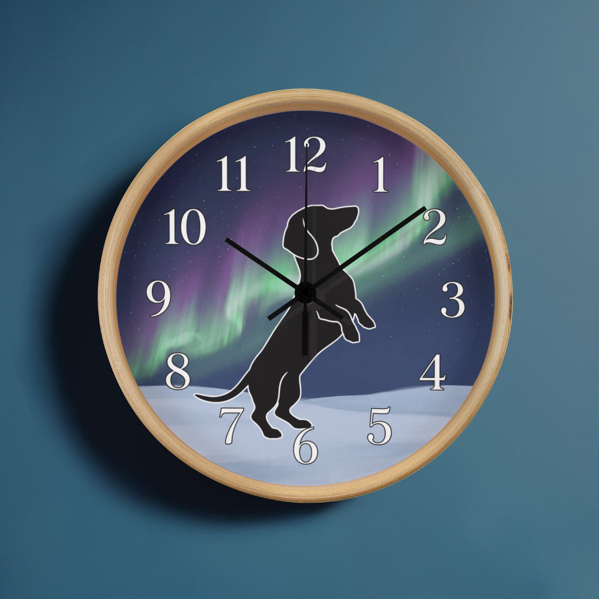 Dachshund Wooden Clock – "Northern Lights" Wall Clock