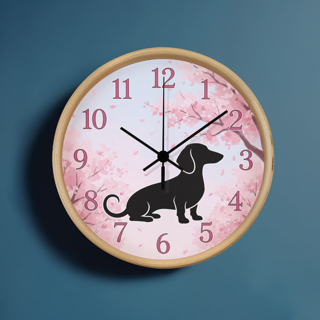 Dachshund Wooden Clock – "Blossom Silhouette" Wall Clock