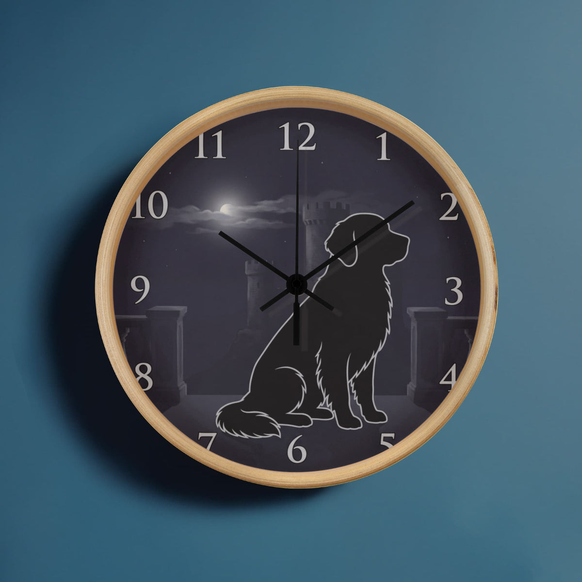 Golden Retriever Wooden Clock – "Castle Moonrise" Wall Clock