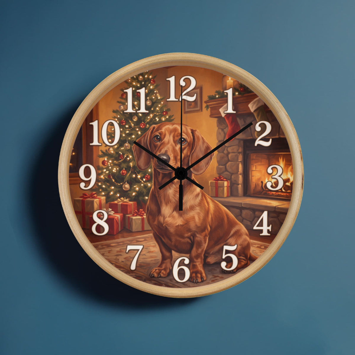 Dachshund Wooden Clock – "Fireside Glow" Red Wall Clock