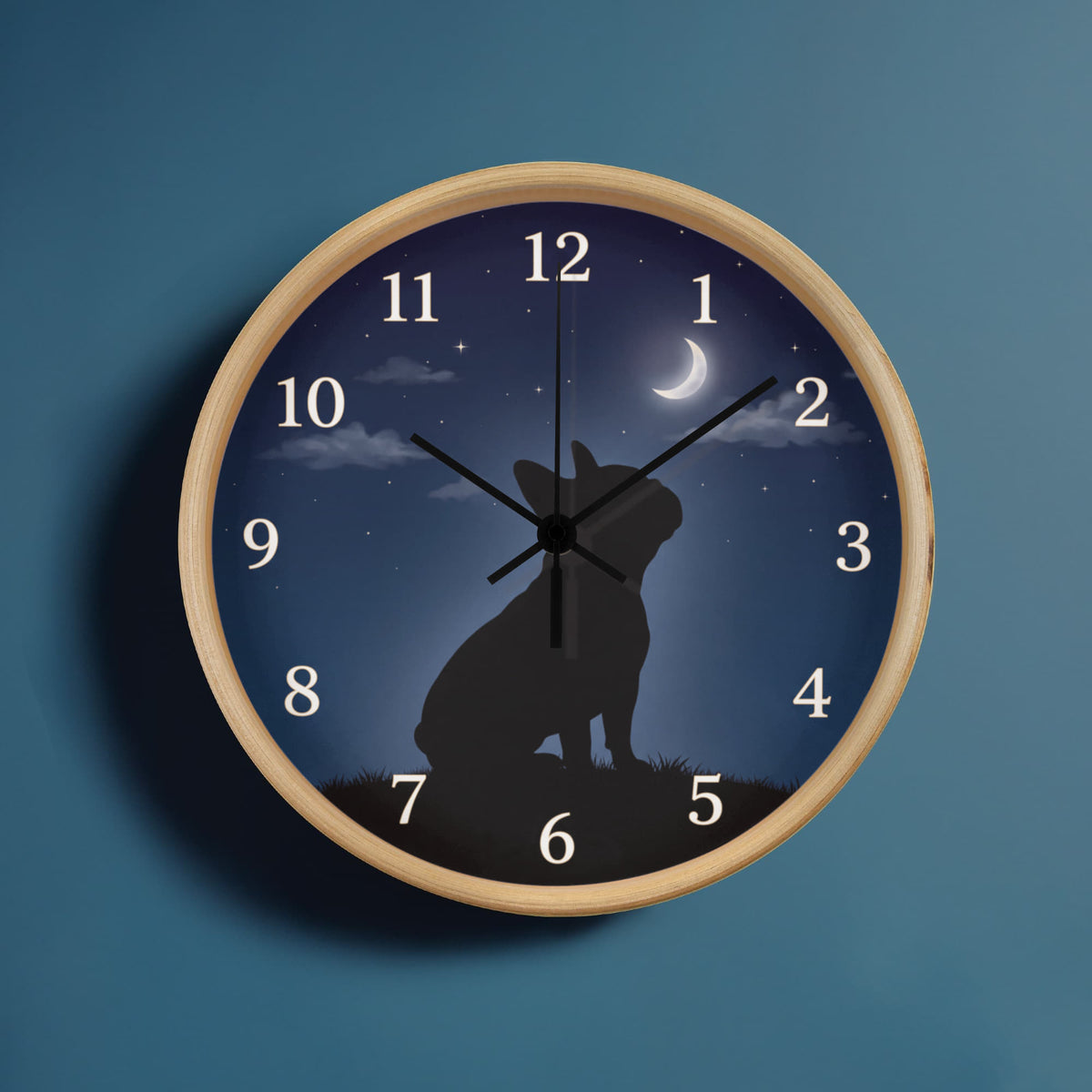 French Bulldog Wooden Clock – "Moonlit Gaze" Silhouette Wall Clock