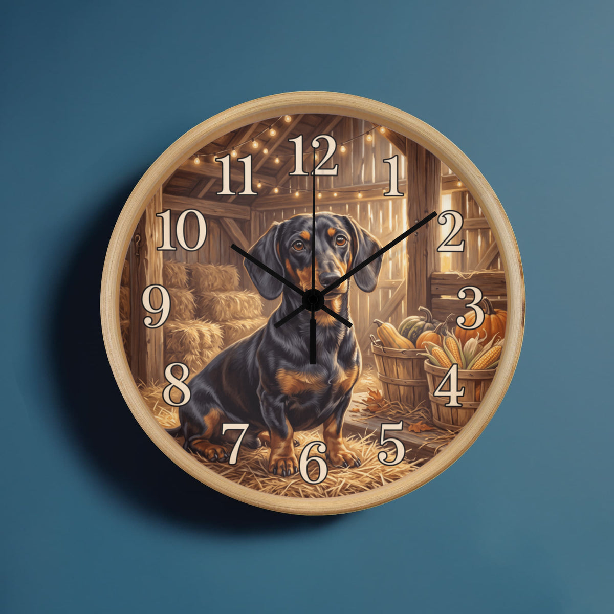 Dachshund Wooden Clock – "Rustic Barn" Wall Clock