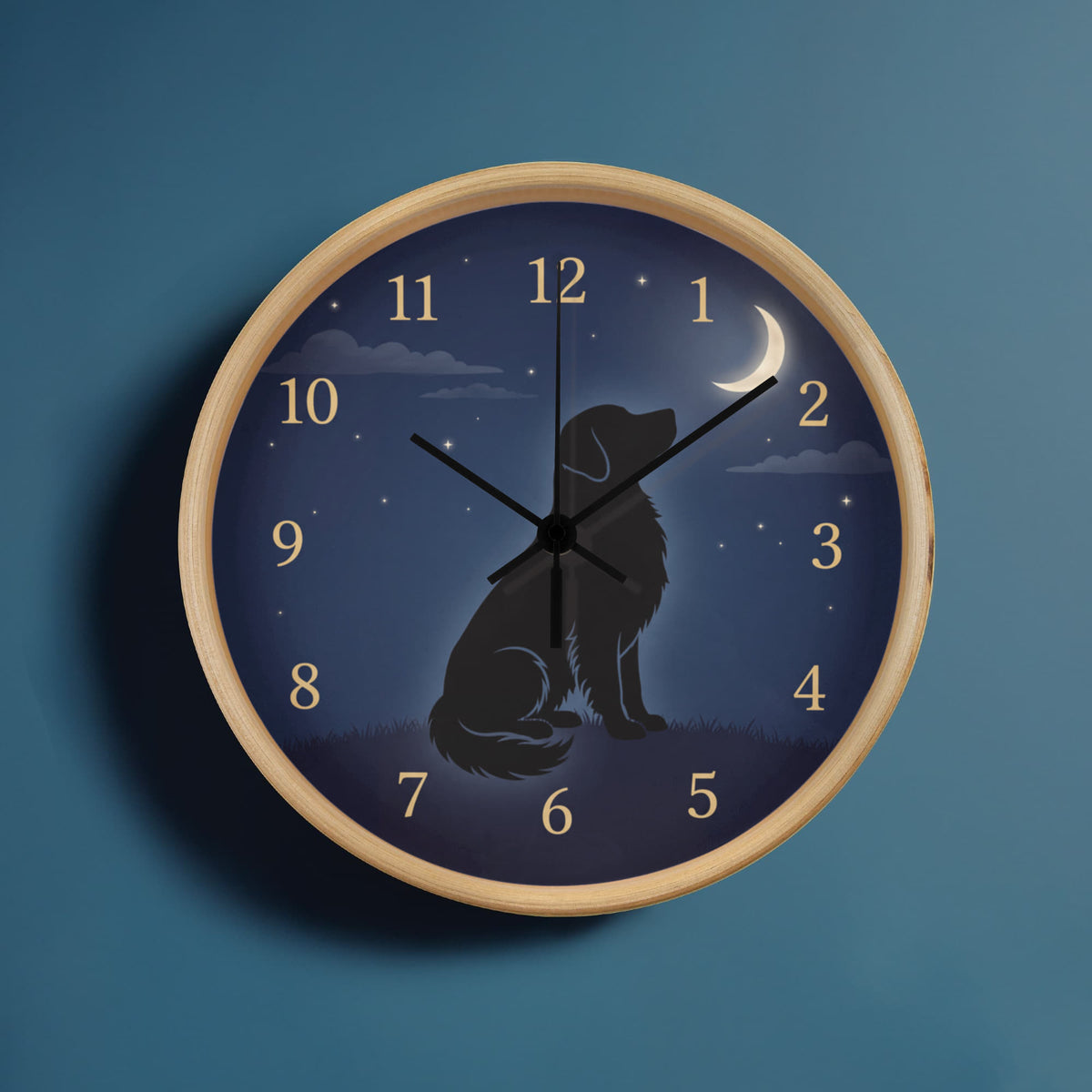 Golden Retriever Wooden Clock – "Crescent Moon Gaze" Wall Clock