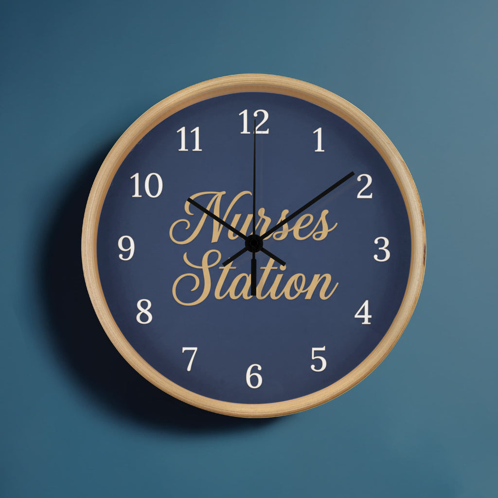 Nurse Wooden Clock – "Nurses Station" Navy Gold Wall Clock
