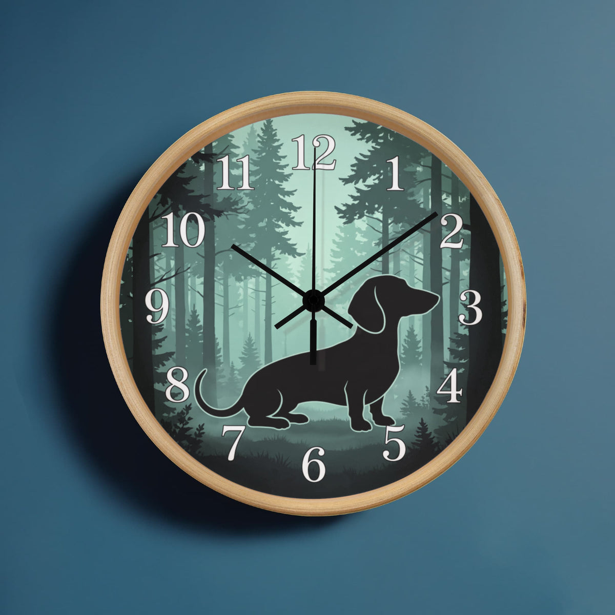 Dachshund Wooden Clock – "Pine Forest Silhouette" Wall Clock