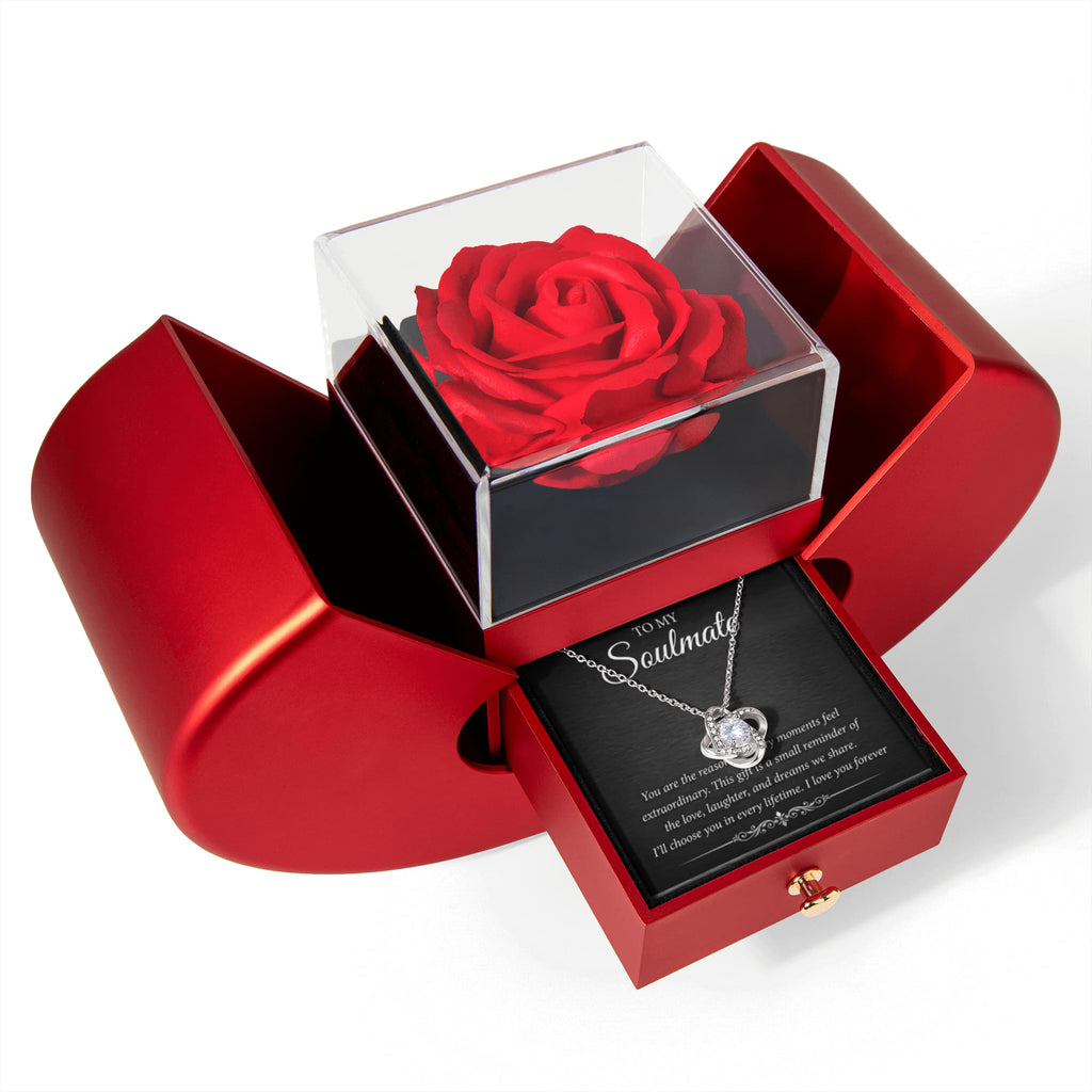 Rose & Love Knot Necklace Gift Set – Elegant CZ Necklace with Greeting Card
