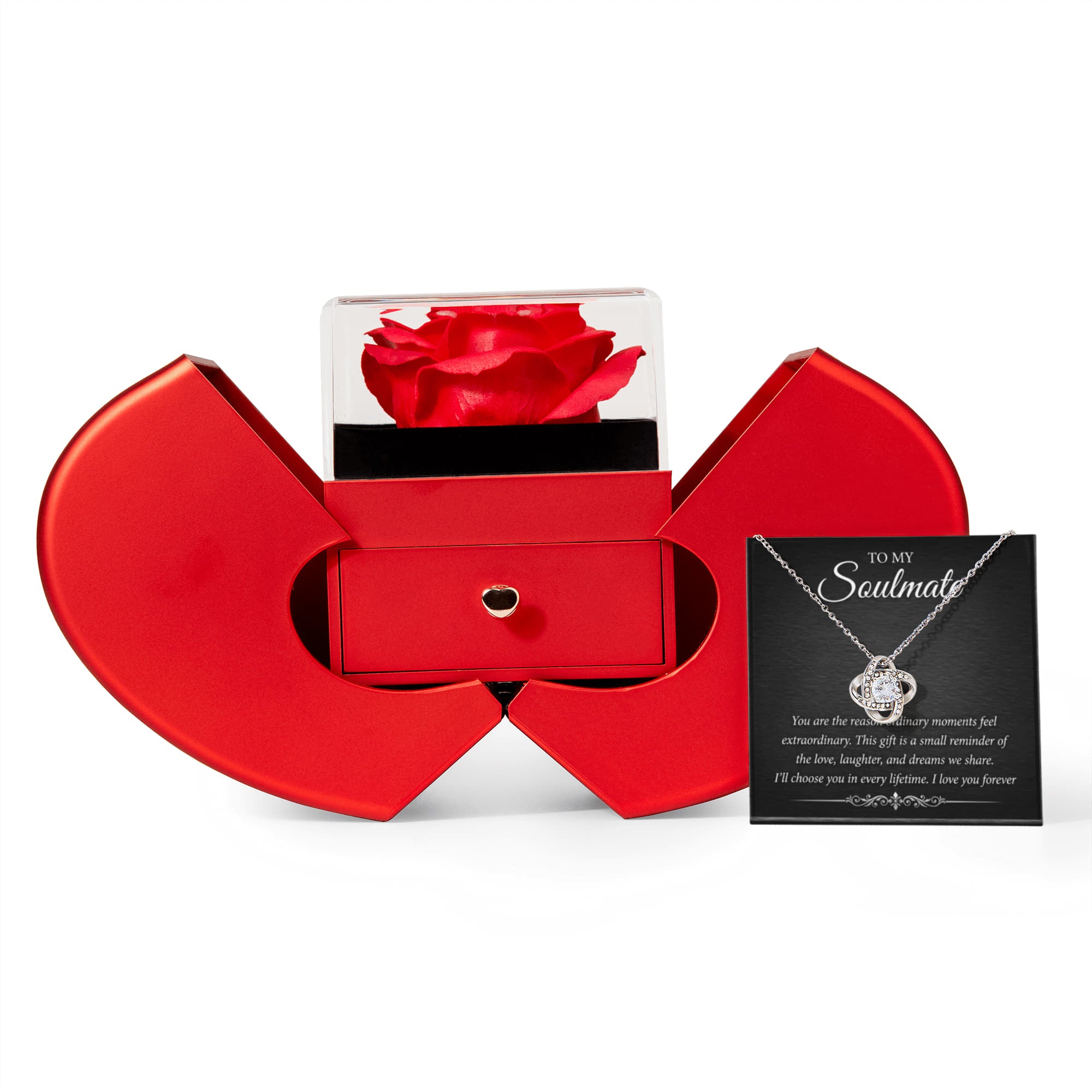 Rose & Love Knot Necklace Gift Set – Elegant CZ Necklace with Greeting Card