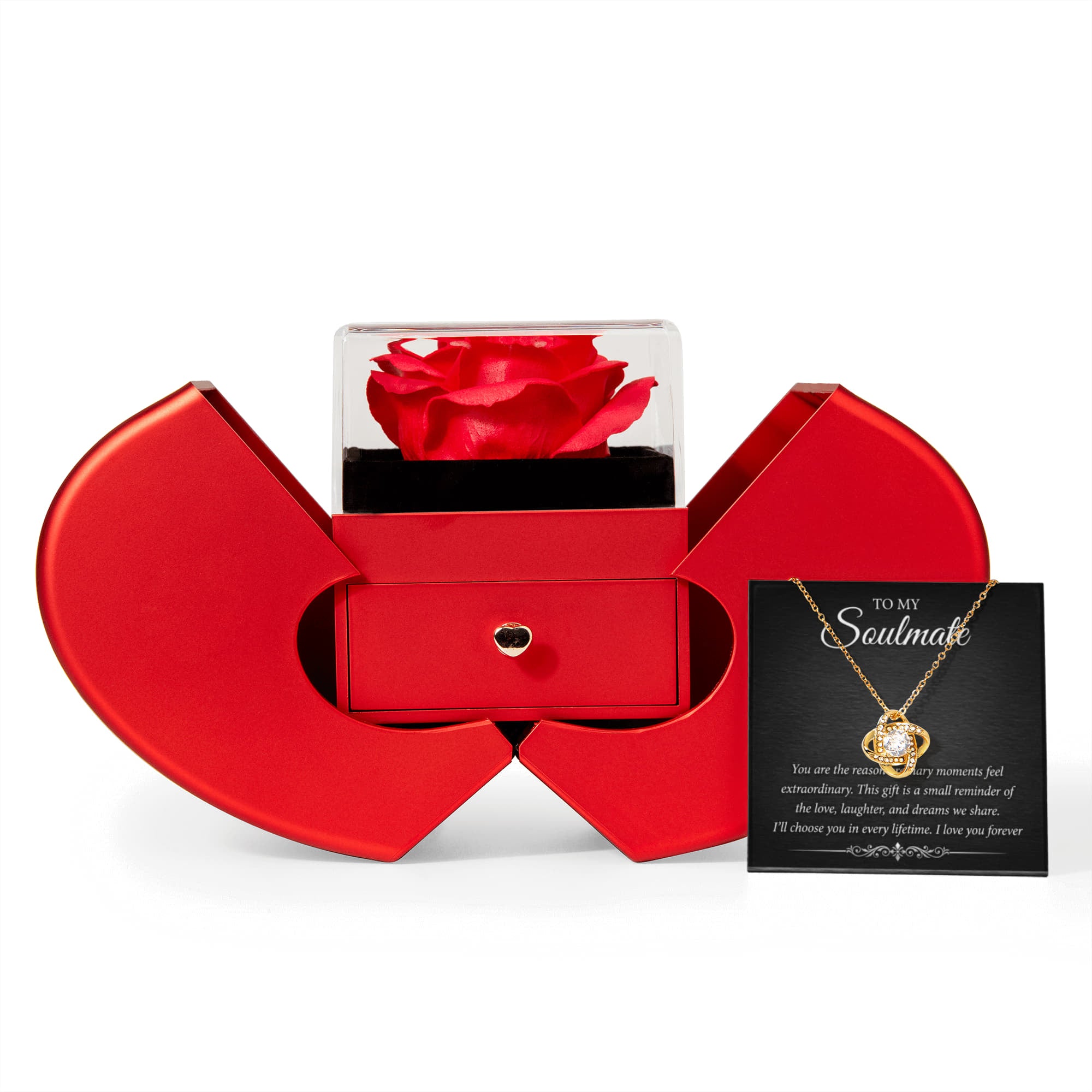 Rose & Love Knot Necklace Gift Set – Elegant CZ Necklace with Greeting Card
