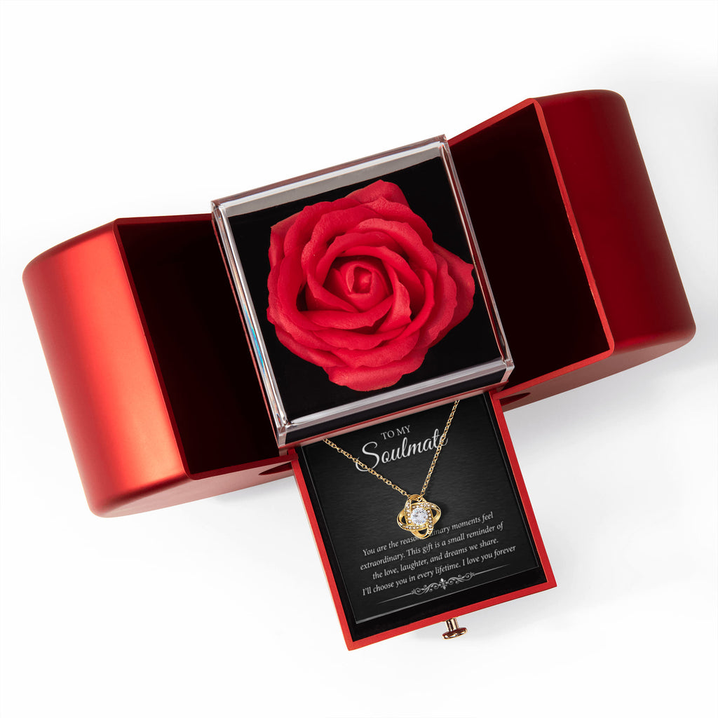 Rose & Love Knot Necklace Gift Set – Elegant CZ Necklace with Greeting Card