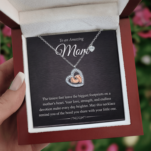 Baby Feet Heart Necklace – Rose Gold & CZ Pendant