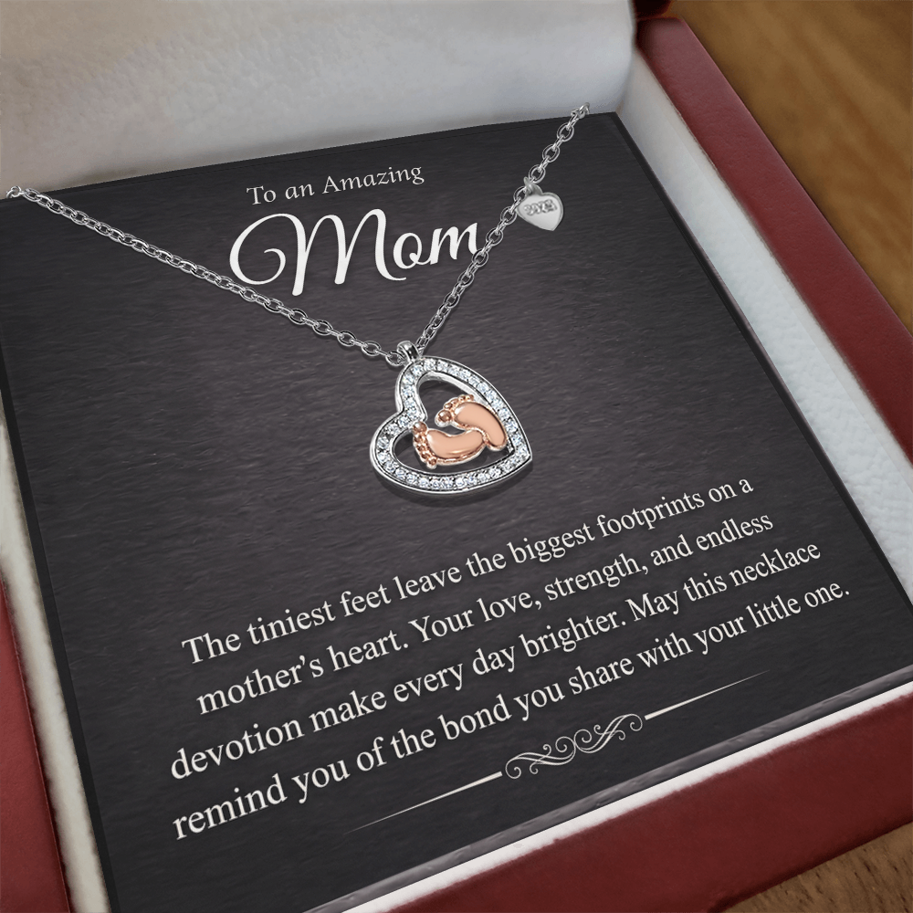 Baby Feet Heart Necklace – Rose Gold & CZ Pendant
