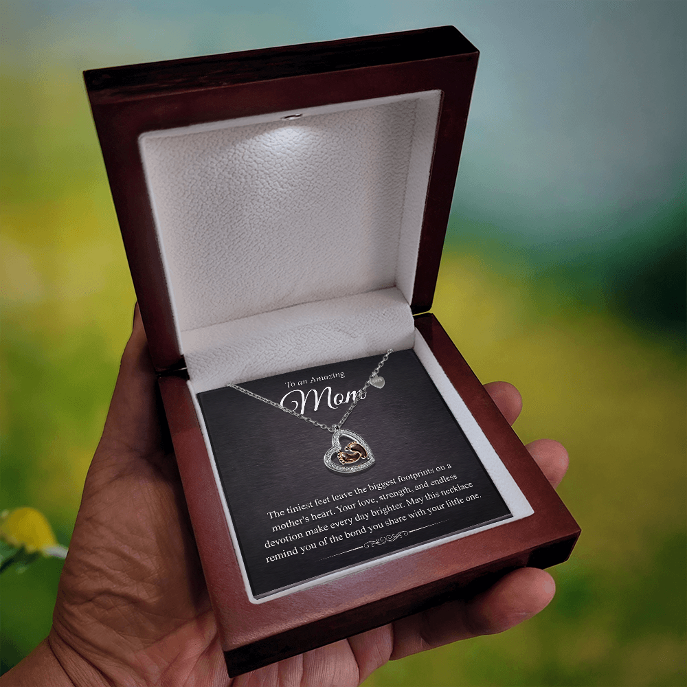 Baby Feet Heart Necklace – Rose Gold & CZ Pendant