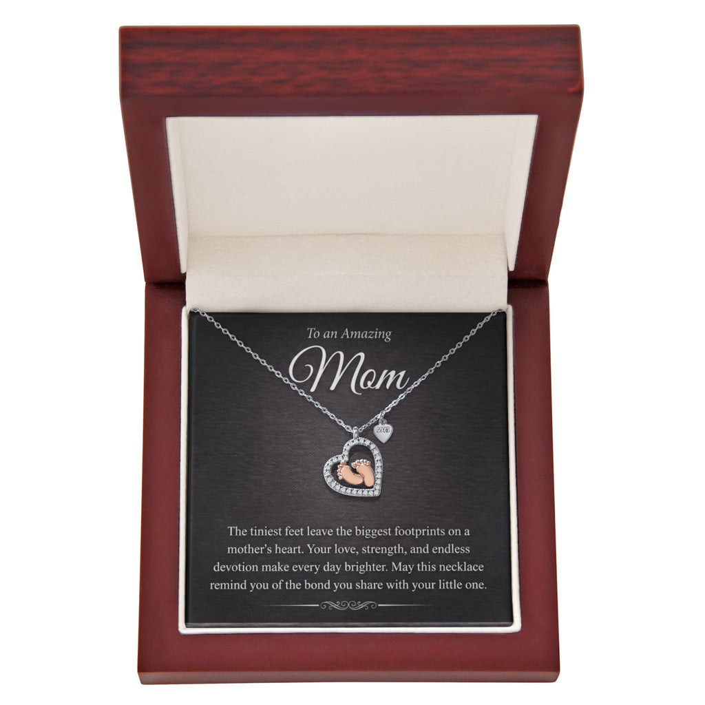 Baby Feet Heart Necklace – Rose Gold & CZ Pendant